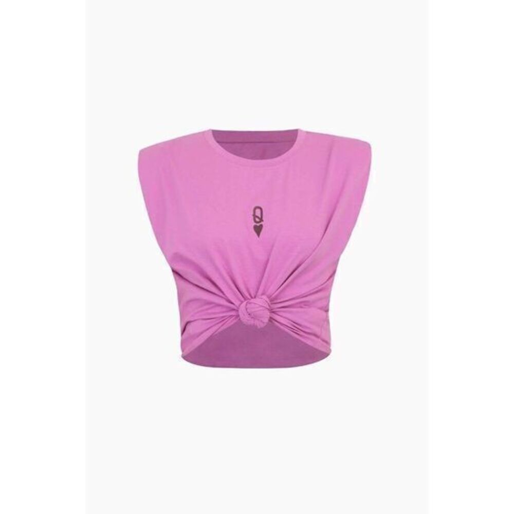 Micas Queen of Hearts Dusty Purple Letter Q Graphic Knot Hem T-Shirt Sz M RefI31